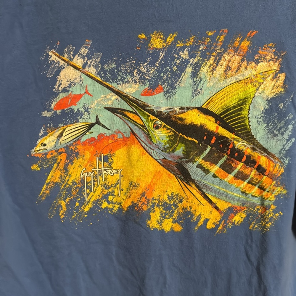 Vintage Guy Harvey Blue Shirt with Fishing Design on back, Men’s XL T-shirt - Picture 5 of 5